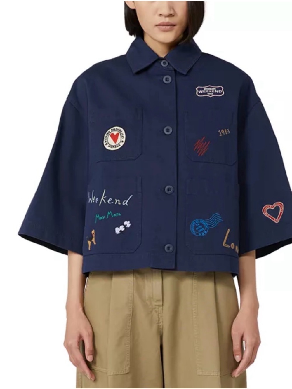 Weekend Max Mara Navy Embroidered Utility Cropped Jacket size 10. - Picture 3 of 15